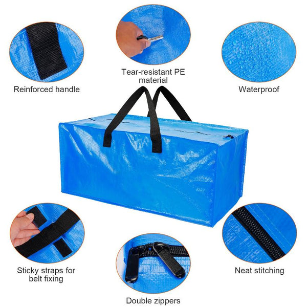 4 Pack Moving Tote Bags Heavy Duty Container Reusable Plastic Blue Moving Bin Zippered Storage Bag