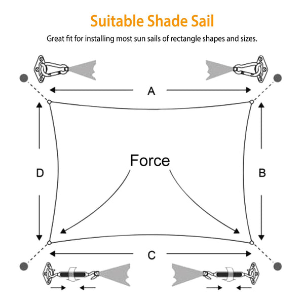 Sun Shade Sail Hardware Kit Stainless Steel Canopy Installation Kit Fixing Accessory for Rectangular Square Shade Sail Installation