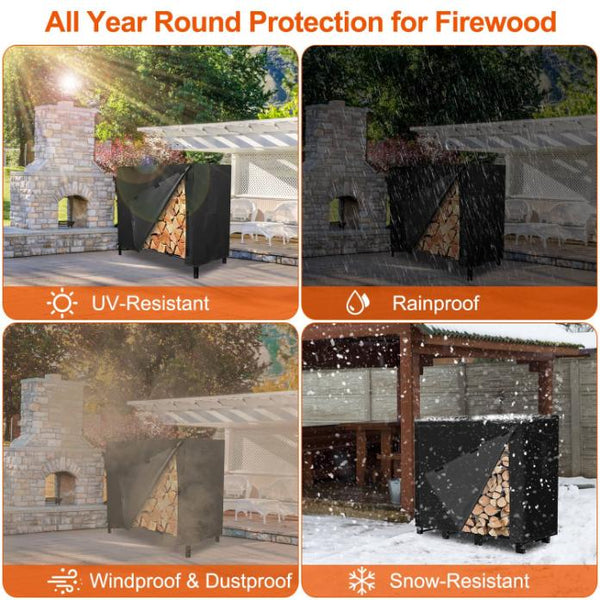 4FT Firewood Log Rack Cover Rectangular Wood Rack Fabric Waterproof UV Tear-Resistant