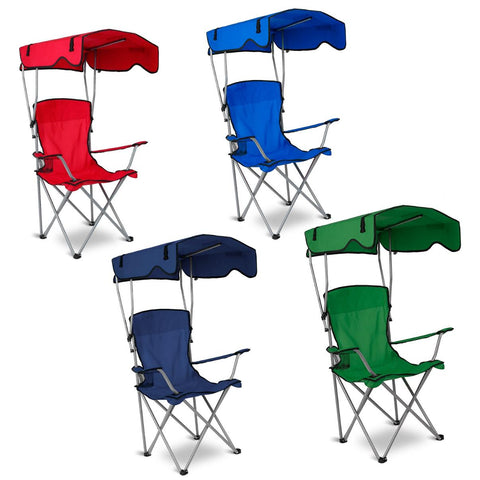 Foldable Beach Canopy Chair Sun Protection Camping Lawn Canopy Chair 330LBS Load Folding Seat w/ Cup Holder For Beach Poolside Travel Picnic