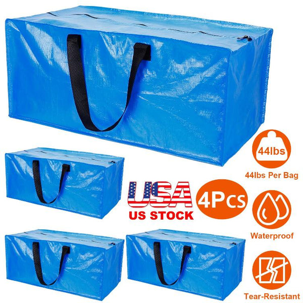 4 Pack Moving Tote Bags Heavy Duty Container Reusable Plastic Blue Moving Bin Zippered Storage Bag