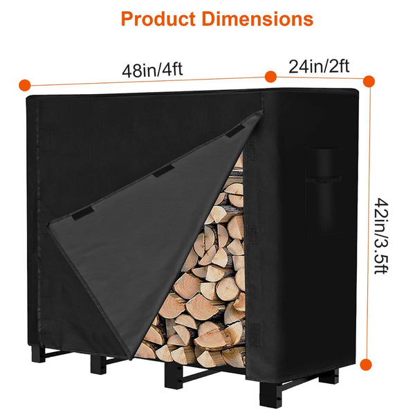 4FT Firewood Log Rack Cover Rectangular Wood Rack Fabric Waterproof UV Tear-Resistant