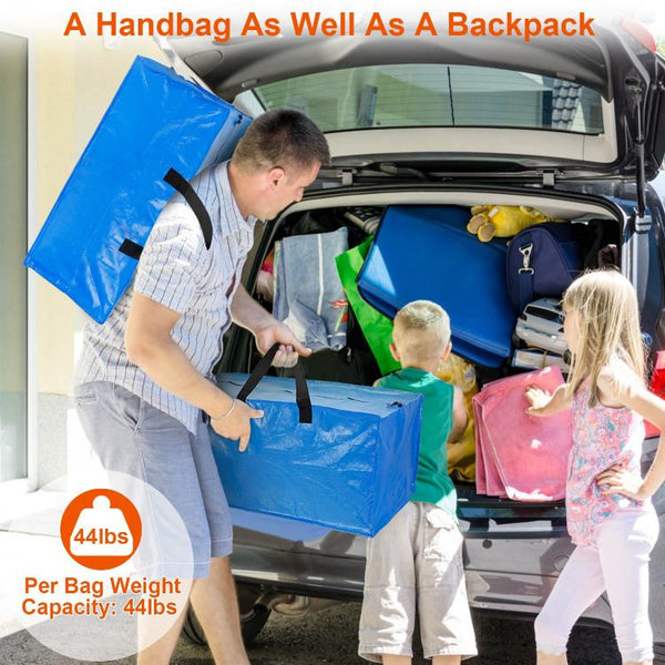 4 Pack Moving Tote Bags Heavy Duty Container Reusable Plastic Blue Moving Bin Zippered Storage Bag