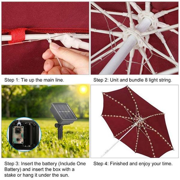 Solar String Lights for Umbrella Outdoor Parasol Waterproof 104 LED Warm White
