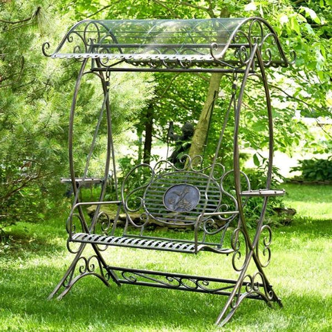 Electroplated Garden Swing Bench with Copper Brown Finish