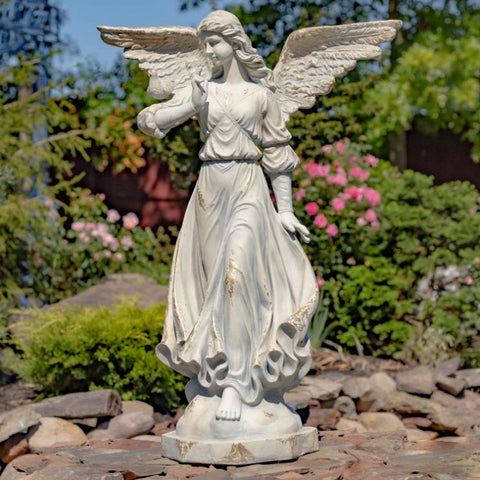 Angel Statue with Billowing Dress & Bird "Maria" 46" Tall Magnesium