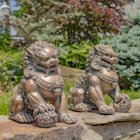 Magnesium Fu Dog Sentry Statues "Xiao & Yan" Set of 2 Small 16" Tall