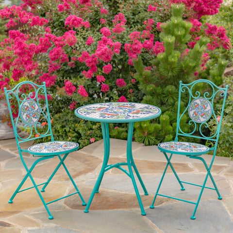 "Baton Rouge" Three Piece Mosaic Bistro Set - Blue, Green & Red