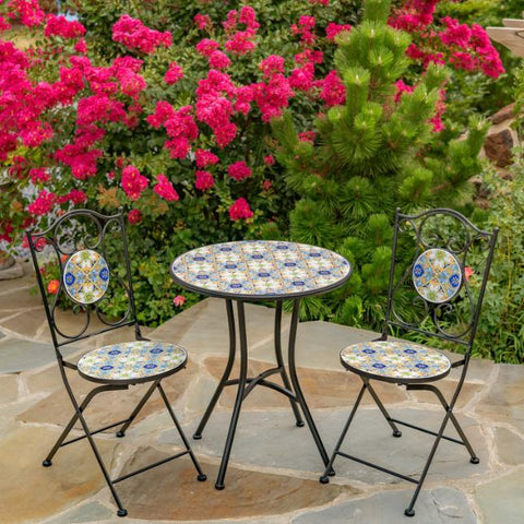 "Bar Harbor" Three Piece Mosaic Bistro Set - Blue, Green & Peach
