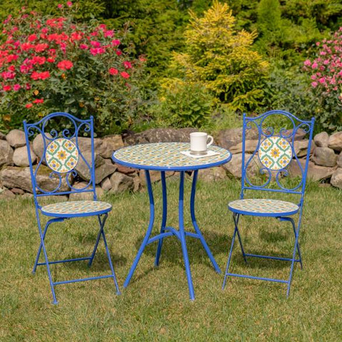 "Nantucket" Three Piece Mosaic Bistro Set - White, Yellow & Blue