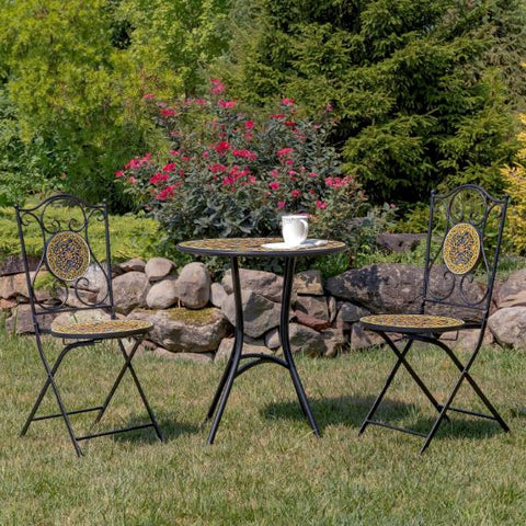 "Newport" Three Piece Mosaic Bistro Set, Plant Stands