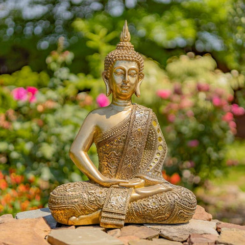 19.1" Tall Frosted Gold Polyresin Buddha in Dhyana Mudra