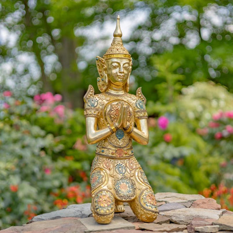 Polyresin Thai Kneeling in Prayer Buddha with Mandala 20.5" Tall