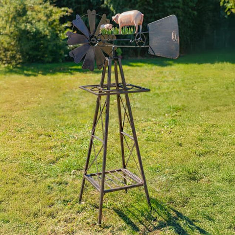 Metal Windmill with Pig or Horse on Weather Vane 5 Feet Tall