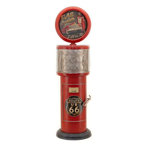Old Style Gas-Pump-Shaped Wine Rack in Red "Route 66" 70.5" Tall