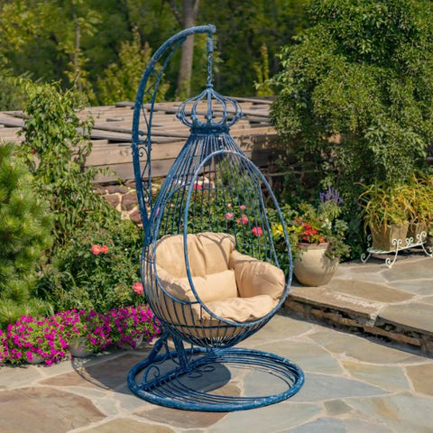 89" Tall One-Person Hanging Metal Egg Chair Hammock with Stand