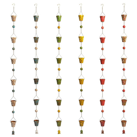 Hand Painted Multicolor Porcelain Bucket Rain Chain 76.75" Long