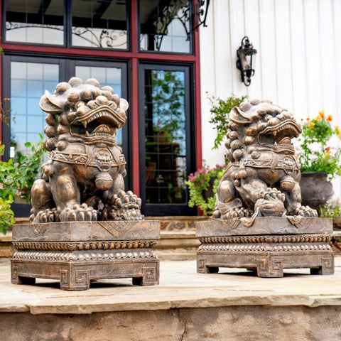 Set of 2 Magnesium Foo Dog Statues "Gan & An" 34" Tall