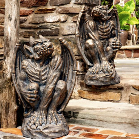 Set of 2 Magnesium Gargoyle Statues "Misha & Dima"