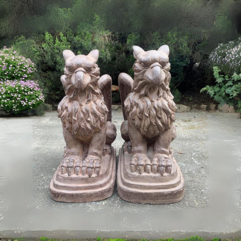 Set of 2 Magnesium Griffin Statues "Peter & Lois" 28" Tall