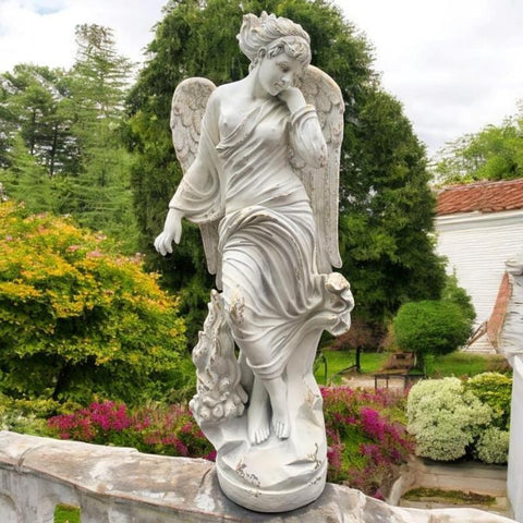 Magnesium Angel Garden Statues in Antique Grey