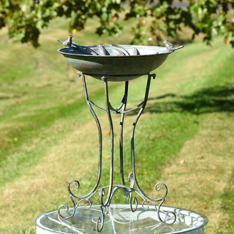 Two Birds Iron Birdbath Basin Year Round Outdoor Use