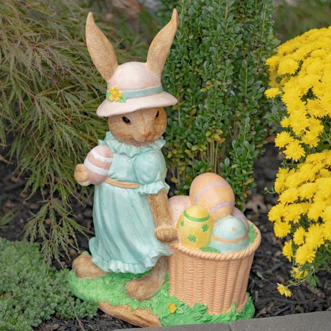 Rabbit Garden Statue with Easter Basket & Sun Hat "Anna Mae" 24" Tall
