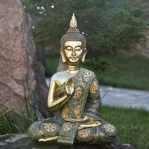 16" Tall Frosted Gold Polyresin Preaching Buddha