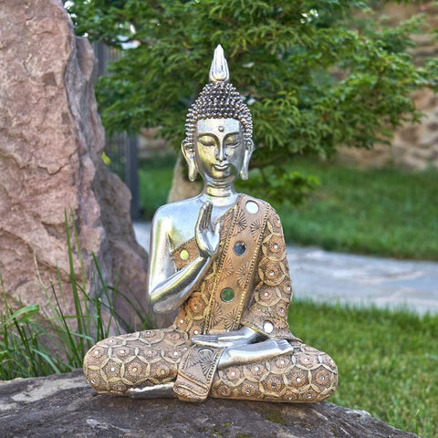 16" Tall Polyresin Preaching Tibetan Buddha in the Vitarka Mudra