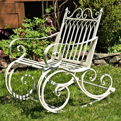 Tatiana Iron Rocking Garden Arm Chair in Antique White