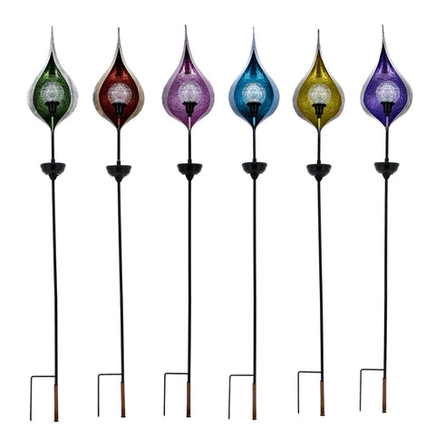 48" Tall Iron Raindrop Solar Garden Stake with LED Orb in 6 Assorted Colors