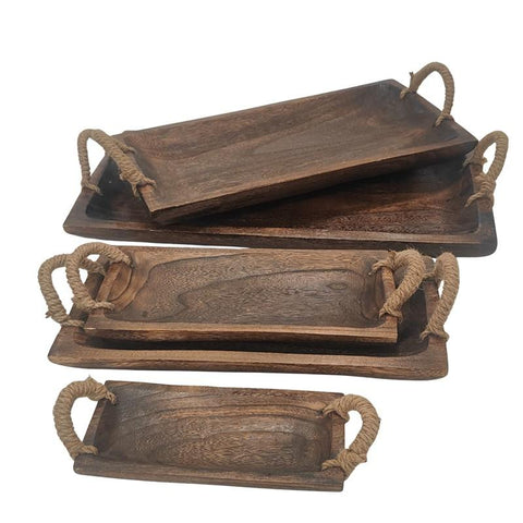 Set Assorted Rectangular Wooden Serving Trays & Bowls