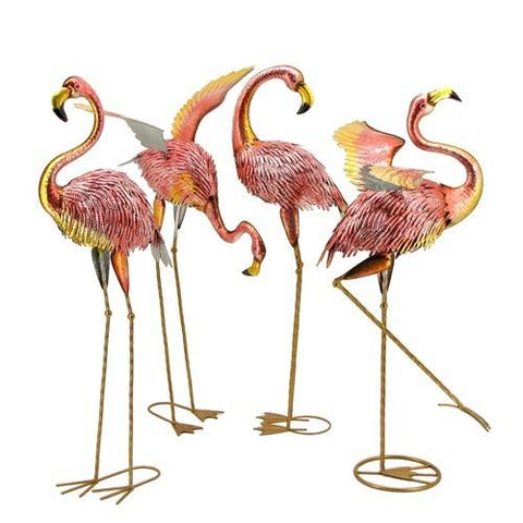 Set of 4 Pink Iron Flamingos Garden Decoration