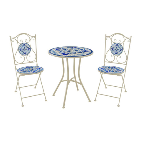 "Cape May" Three Piece Mosaic Bistro Set, Bench, Plant Stand