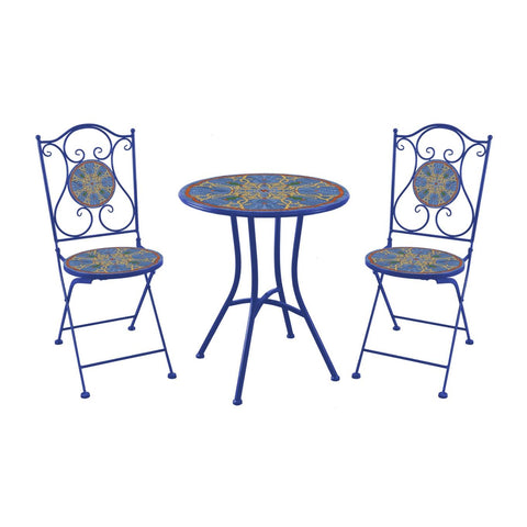 "Naples" Three Piece Mosaic Bistro Set - Teal & Gold