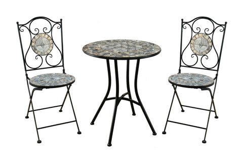 "St. Augustine" Three Piece Mosaic Bistro Set - Stone Grey & Brown
