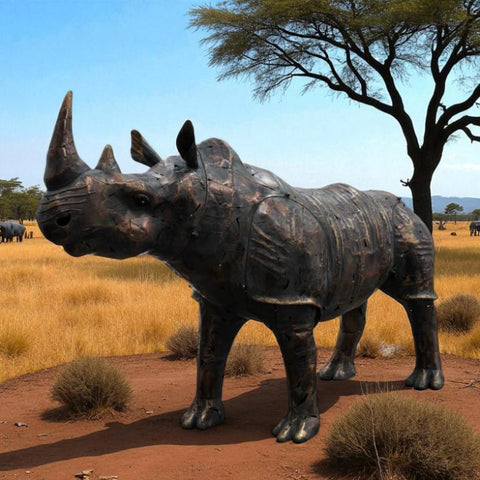 57.5" Tall Large Rhinocerous Iron Garden Statue "Rumble"