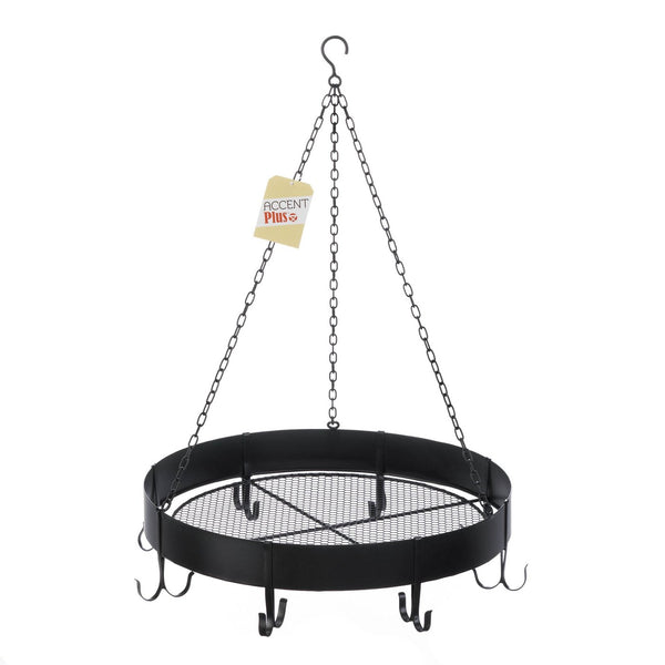 Round Hanging Pot Rack Ceiling Round Space Saver with Hooks YardEpic