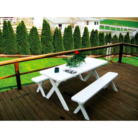 Cross-leg Table & 2 Benches in Yellow Pine Wood - Buy Online at YardEpic.com