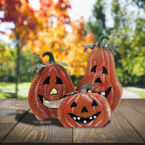 Set of 3 Metal Jack-O-Lantern Decorations