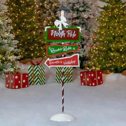 Standing "North Pole" Solar Lantern with Crossing Signs