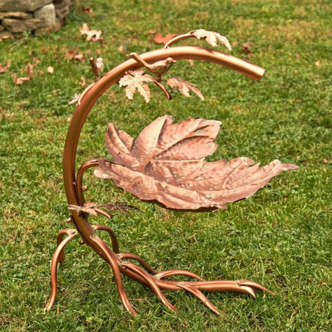 Maple Leaf Birdbath with Birds