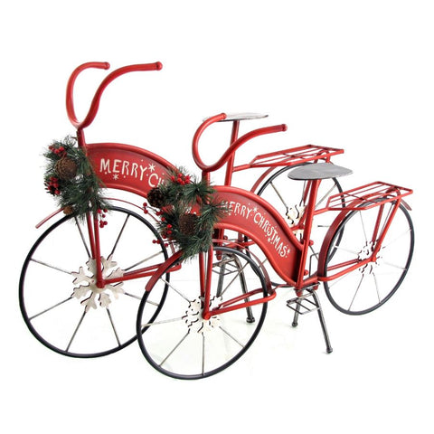 "Merry Christmas" Red Bicycle Metal Bike Decoration for Porch Patio