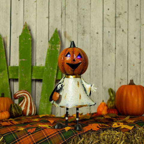 Jack-O-Lantern Pumpkin Head Ghost Halloween Figurines with LED Lights
