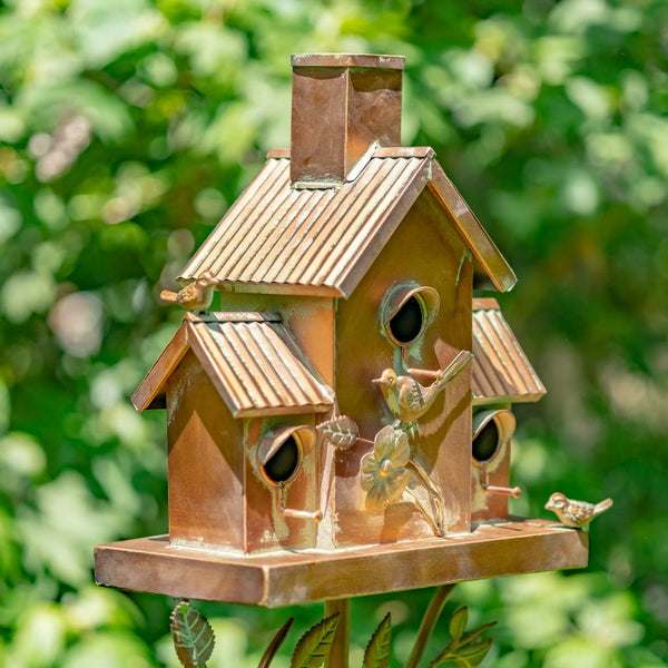 Tall Birdhouse Stakes Chapel Condo | Copper Galvanized