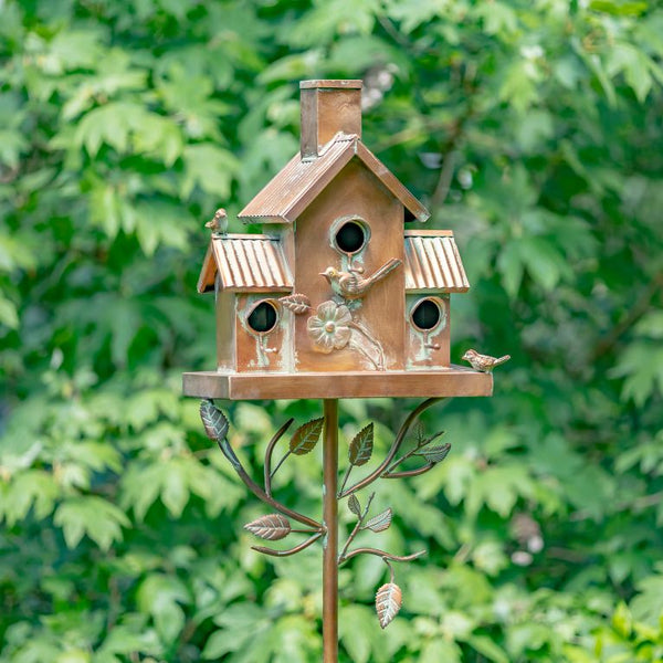 Tall Birdhouse Stakes Chapel Condo | Copper Galvanized