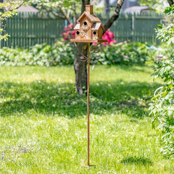 Tall Birdhouse Stakes Chapel Condo | Copper Galvanized