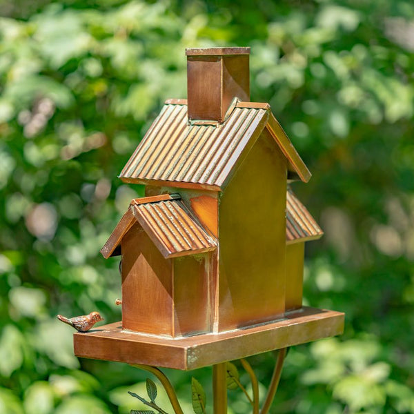 Tall Birdhouse Stakes Chapel Condo | Copper Galvanized
