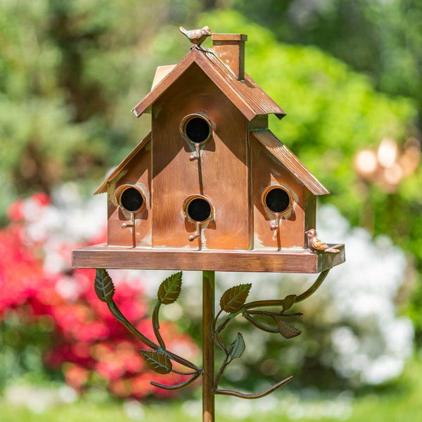 Tall Birdhouse Stakes Chapel Condo | Copper Galvanized