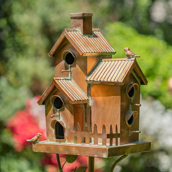 Tall Birdhouse Stakes Chapel Condo | Copper Galvanized